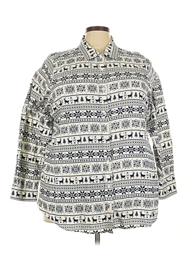 Pre-owned Lands' End 3/4 Sleeve Button Down Shirt In White