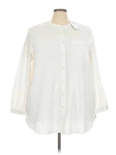 Pre-owned Lands' End 3/4 Sleeve Button Down Shirt In White