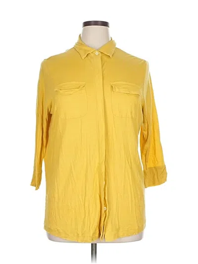 Pre-owned Lands' End 3/4 Sleeve Button Down Shirt In Yellow