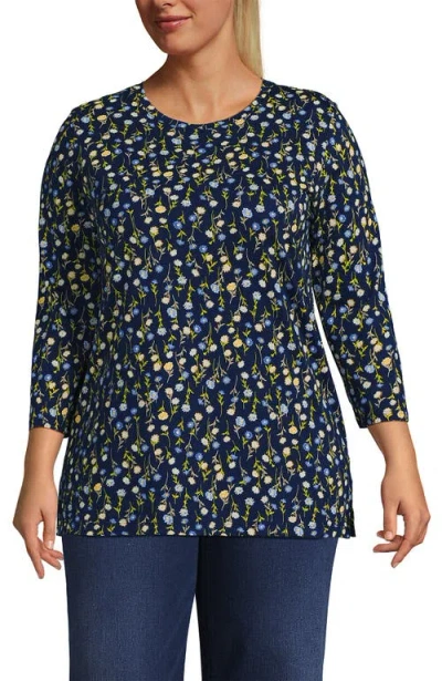 Lands' End 3/4 Sleeve Cotton Supima Tunic In Blue