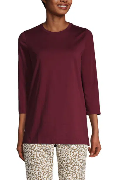 Lands' End 3/4 Sleeve Cotton Supima Tunic In Rich Burgundy