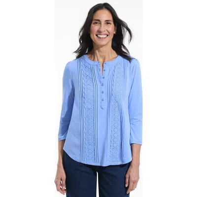 Lands' End 3/4 Sleeve Lightweight Jersey Embellished Top In Blue