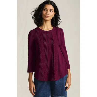 Lands' End 3/4 Sleeve Lightweight Jersey Embellished Top In Purple