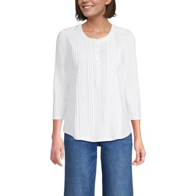Lands' End 3/4 Sleeve Lightweight Jersey Embellished Top In White