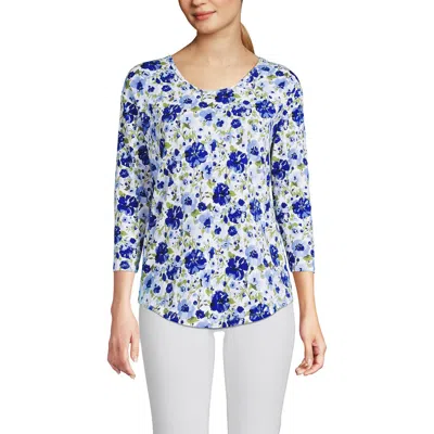 Lands' End 3/4 Sleeve Lightweight Jersey U-neck Tunic In Blue