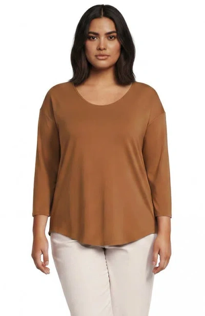 Lands' End 3/4 Sleeve Lightweight Jersey U-neck Tunic In Canyon Camel