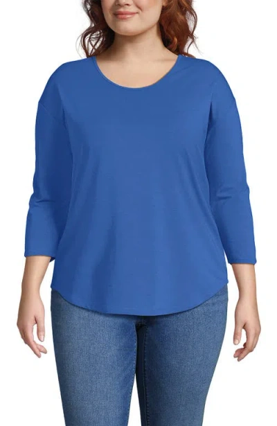 Lands' End 3/4 Sleeve Lightweight Jersey U-neck Tunic In Muted Cobalt Blue