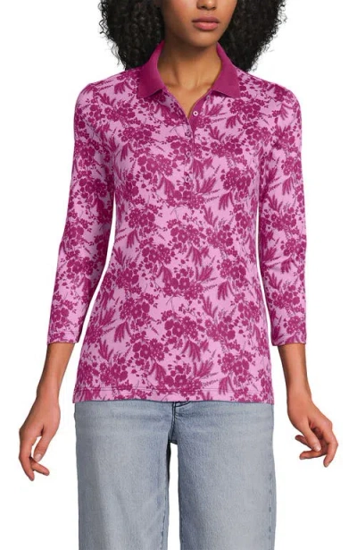 Lands' End 3/4 Sleeve Supima Cotton Polo Shirt In Pink