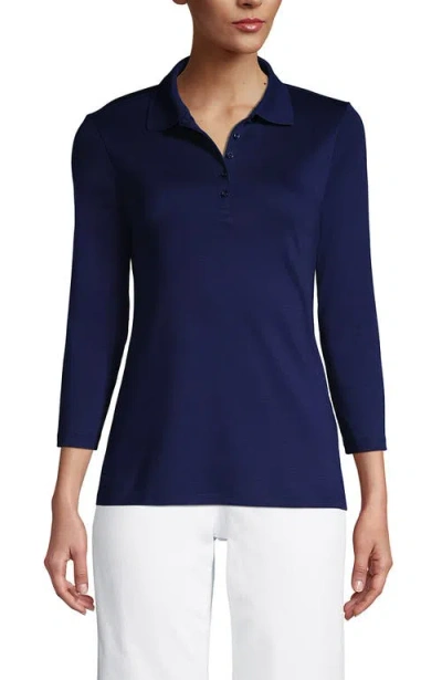 Lands' End 3/4 Sleeve Supima Cotton Polo Shirt In Blue
