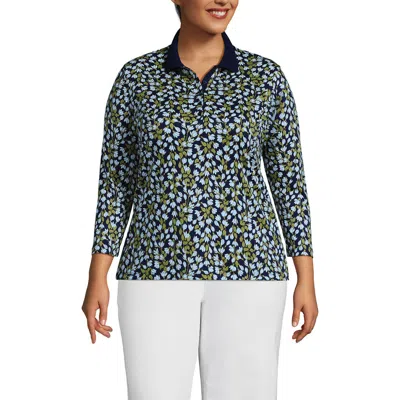Lands' End 3/4 Sleeve Supima Cotton Polo Shirt In Blue