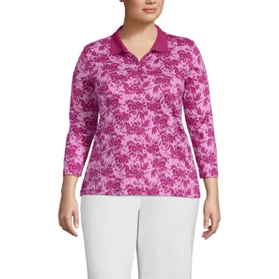 Lands' End 3/4 Sleeve Supima Cotton Polo Shirt In Pink