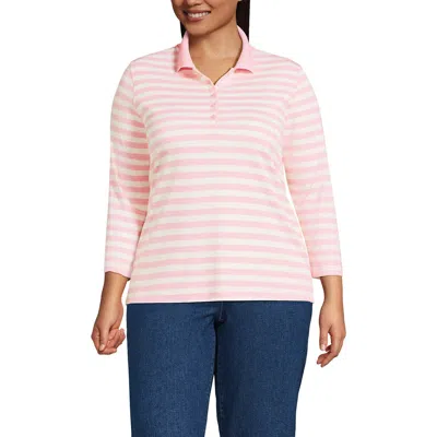 Lands' End 3/4 Sleeve Supima Cotton Polo Shirt In Pink