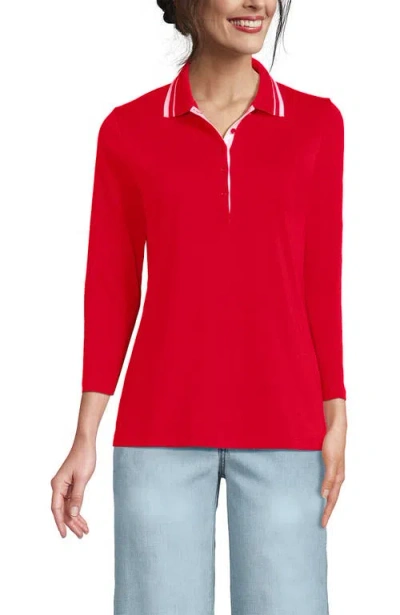 Lands' End 3/4 Sleeve Supima Cotton Polo Shirt In Red