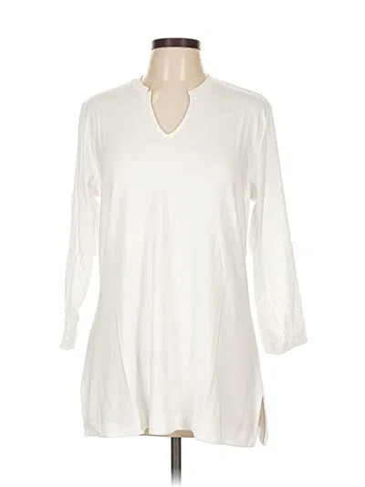 Pre-owned Lands' End 3/4 Sleeve T-shirt In White