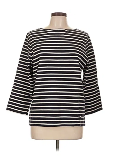 Pre-owned Lands' End 3/4 Sleeve Top Black Stripes Pattern Boatneck Tops