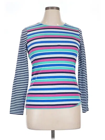Pre-owned Lands' End 3/4 Sleeve Top Blue Stripes Pattern Boatneck Tops