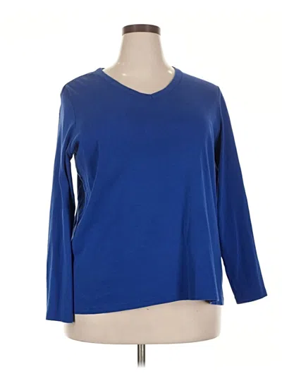Pre-owned Lands' End 3/4 Sleeve Top Blue V-neck Tops