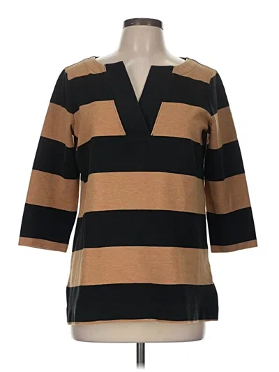 Pre-owned Lands' End 3/4 Sleeve Top Brown V-neck Tops
