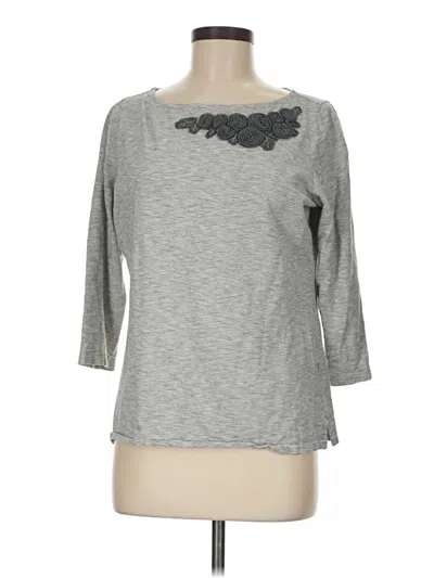 Pre-owned Lands' End 3/4 Sleeve Top Gray Stripes Pattern Boatneck Tops
