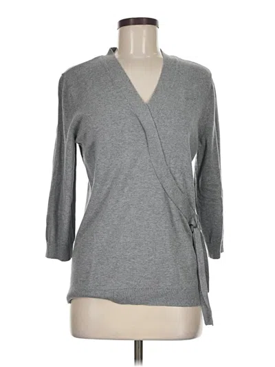 Pre-owned Lands' End 3/4 Sleeve Top Gray V-neck Tops