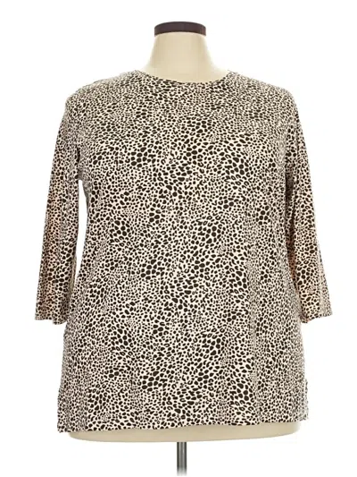 Pre-owned Lands' End 3/4 Sleeve Top Ivory Animal Print Pattern Boatneck Tops