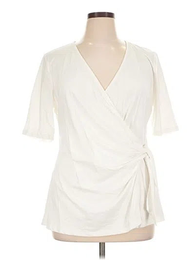 Pre-owned Lands' End 3/4 Sleeve Top Ivory Plunge Neckline Tops