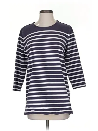 Pre-owned Lands' End 3/4 Sleeve Top Purple Stripes Pattern Boatneck Tops
