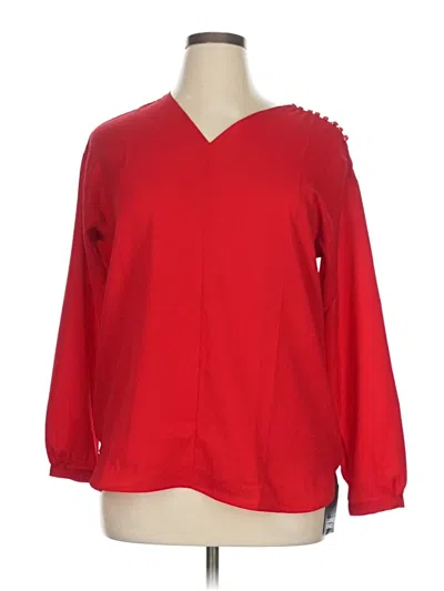Pre-owned Lands' End 3/4 Sleeve Top Red V Neck Tops