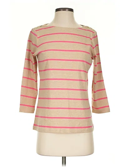 Pre-owned Lands' End 3/4 Sleeve Top Tan Boatneck Tops
