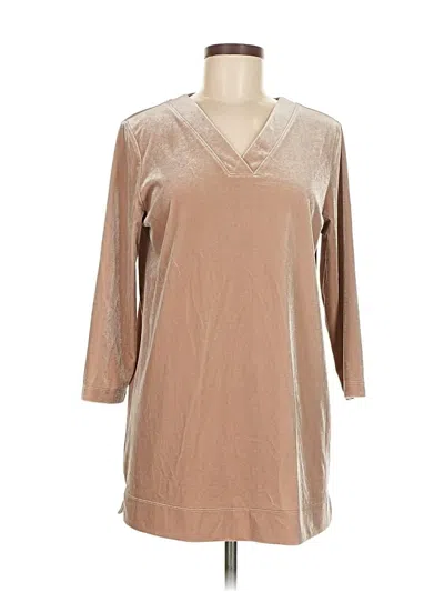 Pre-owned Lands' End 3/4 Sleeve Top Tan Solid Pattern V Neck Tops In Brown