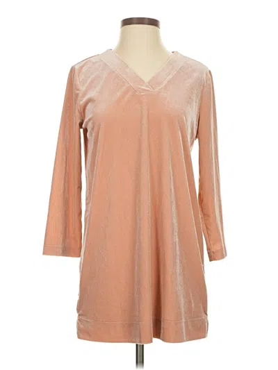 Pre-owned Lands' End 3/4 Sleeve Top Tan V-neck Tops