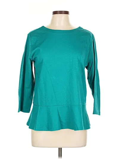 Pre-owned Lands' End 3/4 Sleeve Top Teal Boatneck Tops In Blue