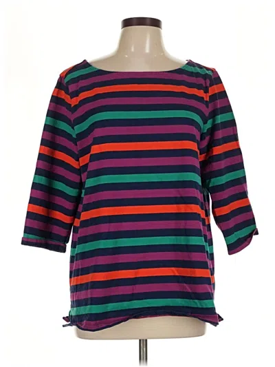 Pre-owned Lands' End 3/4 Sleeve Top Teal Stripes Pattern Boatneck Tops
