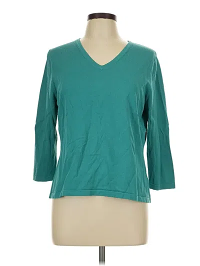 Pre-owned Lands' End 3/4 Sleeve Top Teal V-neck Tops
