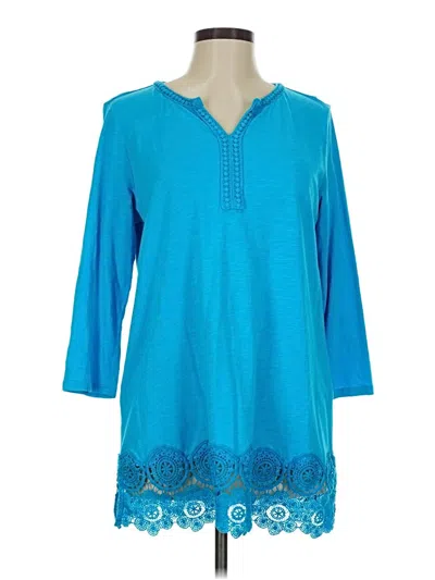 Pre-owned Lands' End 3/4 Sleeve T-shirt In Blue