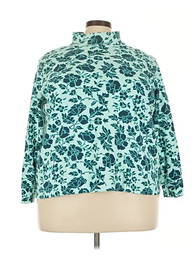 Pre-owned Lands' End 3/4 Sleeve Turtleneck In Teal