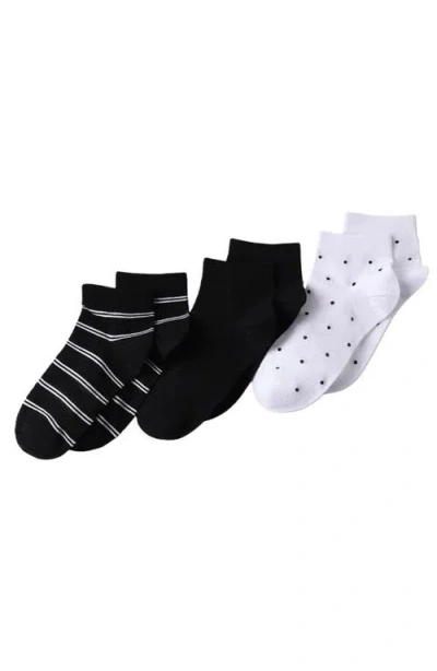 Lands' End 3-pack Cotton Stripe And Dot Quarter Socks In Black-white