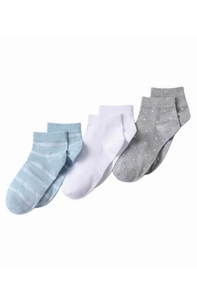Lands' End 3-pack Cotton Stripe And Dot Quarter Socks In Gray