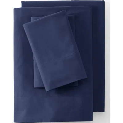 Lands' End 400 Thread Count Organic Cotton Percale Bed Sheet Set In Antique Navy