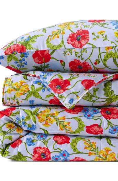 Lands' End 400 Thread Count Premium Supima Cotton No Iron Sateen Comforter In Clearlake Blue Poppy Floral
