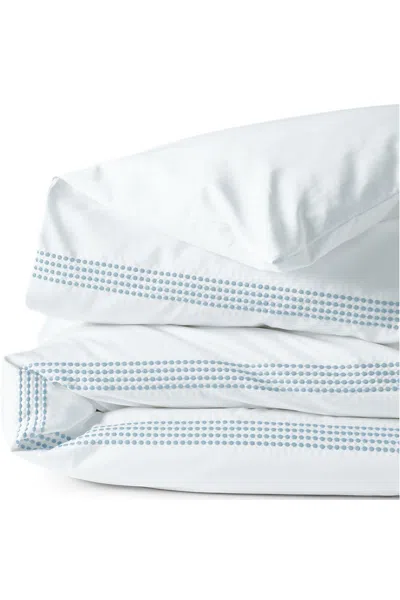 Lands' End 400 Thread Count Premium Supima Cotton No Iron Sateen Embroidered Duvet Bed Cover In Blue