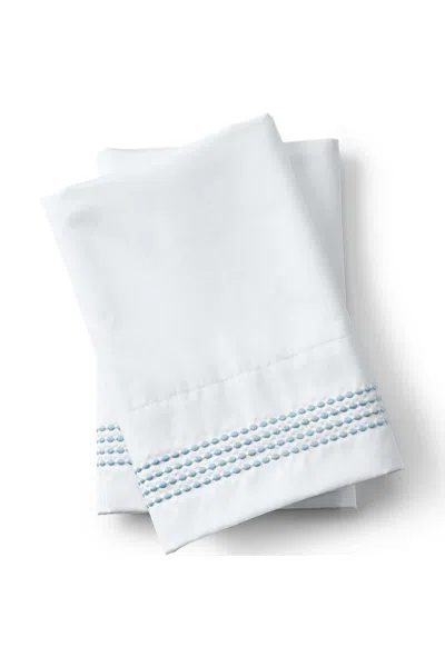 Lands' End 400 Thread Count Sateen Embroidered Pillowcases In Blue