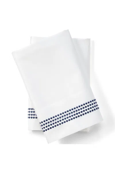 Lands' End 400 Thread Count Sateen Embroidered Pillowcases In Blue