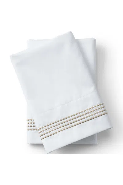 Lands' End 400 Thread Count Sateen Embroidered Pillowcases In Brown