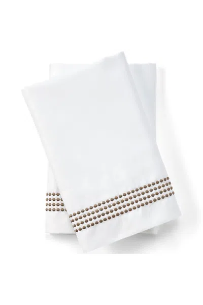 Lands' End 400 Thread Count Sateen Embroidered Pillowcases In Brown