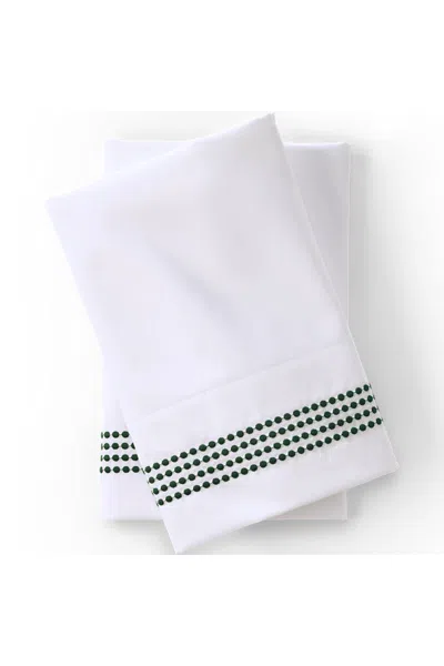 Lands' End 400 Thread Count Sateen Embroidered Pillowcases In Green