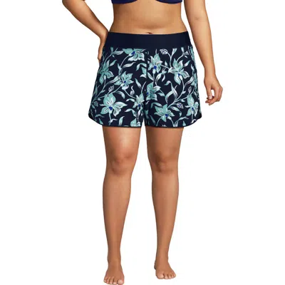 Lands' End 5" Quick Dry Elastic Waist Board Shorts Swim Cover-up Shorts With Panty In Black