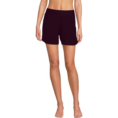 Lands' End 5" Quick Dry Elastic Waist Board Shorts Swim Cover-up Shorts With Panty In Dark Wine