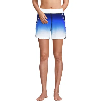 Lands' End 5" Quick Dry Elastic Waist Board Shorts Swim Cover-up Shorts With Panty In Deep Sea Navy/sapphire Ombre