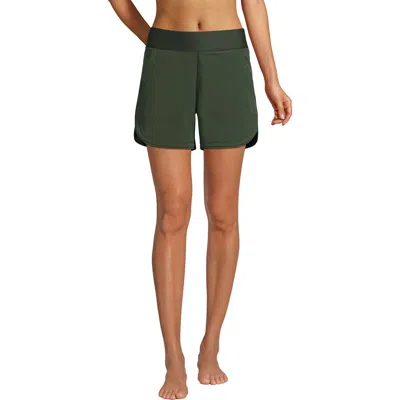 Lands' End 5" Quick Dry Elastic Waist Board Shorts Swim Cover-up Shorts With Panty In Rich Olive Green